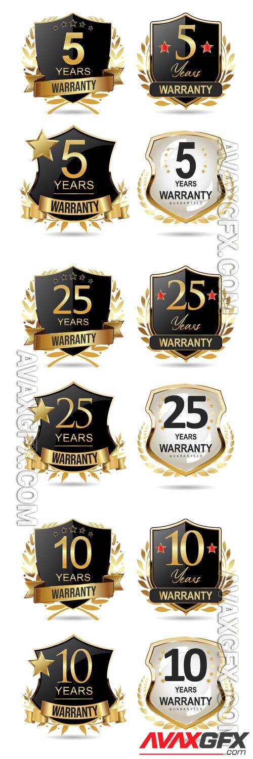 Warranty guaranteed gold and black labels vector collection [EPS]