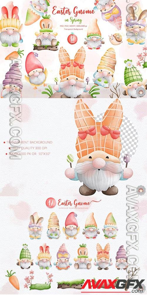 Watercolor Cute Easter Gnome Spring Collection [PNG]