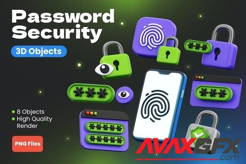 Password Security 3D Objects [PNG]