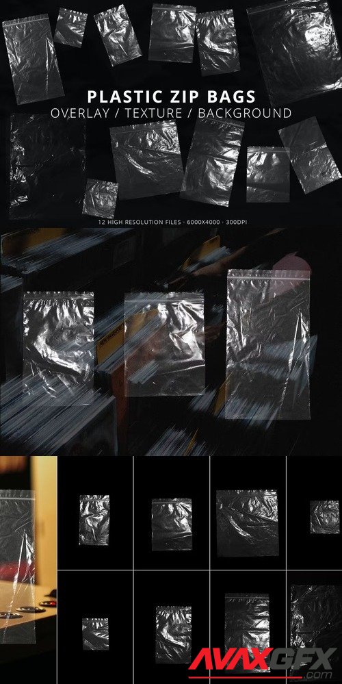 12 Plastic Zip Bags Overlays Textures [PNG]
