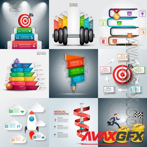 Vector medical education business fitness and baby infographic templates [EPS]