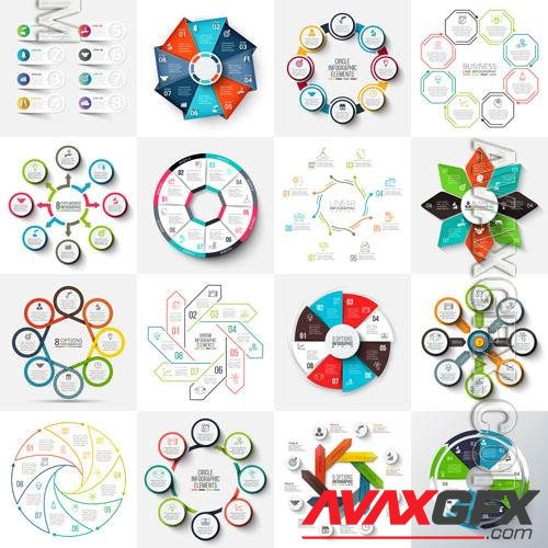 Arrows octagons circles vector set and cycle elements infographic templates with 8 options [EPS]