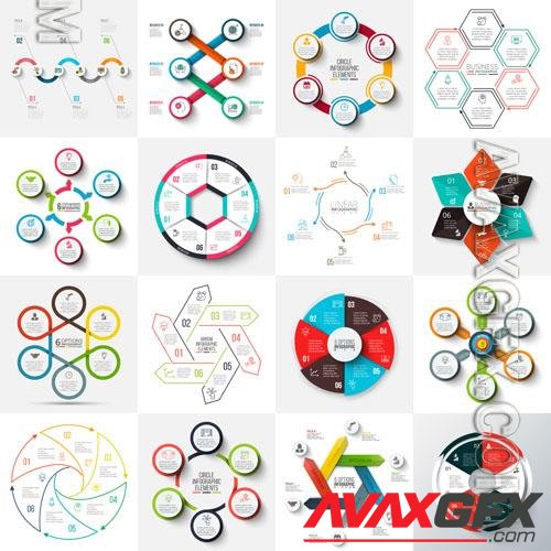 Arrows hexagons circles set and cycle elements infographic templates with 6 options [EPS]