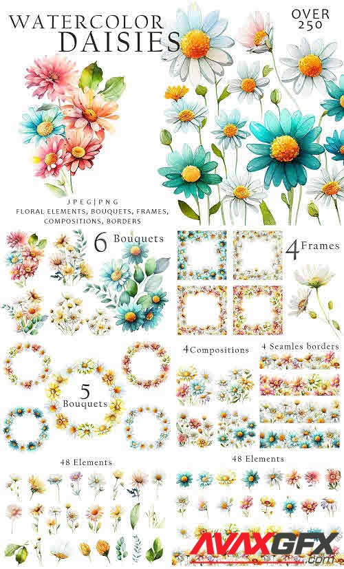 Watercolor Daisies Flowers Clipart - 13427410