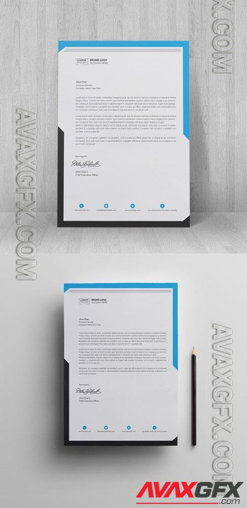 Letterhead Layout with Blue Header and Gray Footer 230876904 [Adobestock]