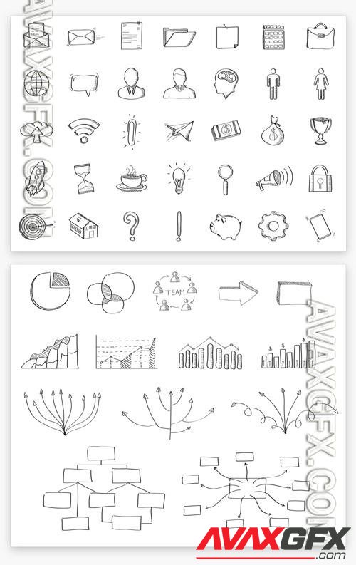 Hand-Drawn Icons and Business Graphs Set 218249289 [Adobestock]