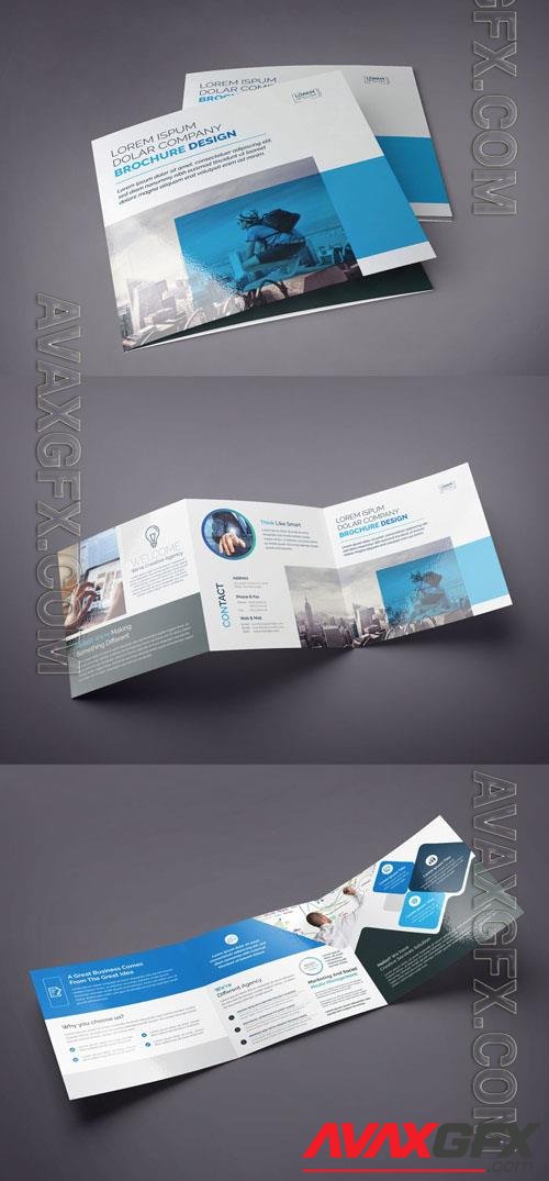 Blue and Black Square Tri-Fold Brochure Layout 222187448 [Adobestock]