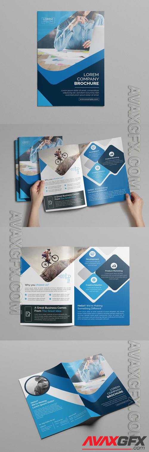 BiFold Brochure Layout with Blue Accents 218080214 [Adobestock]