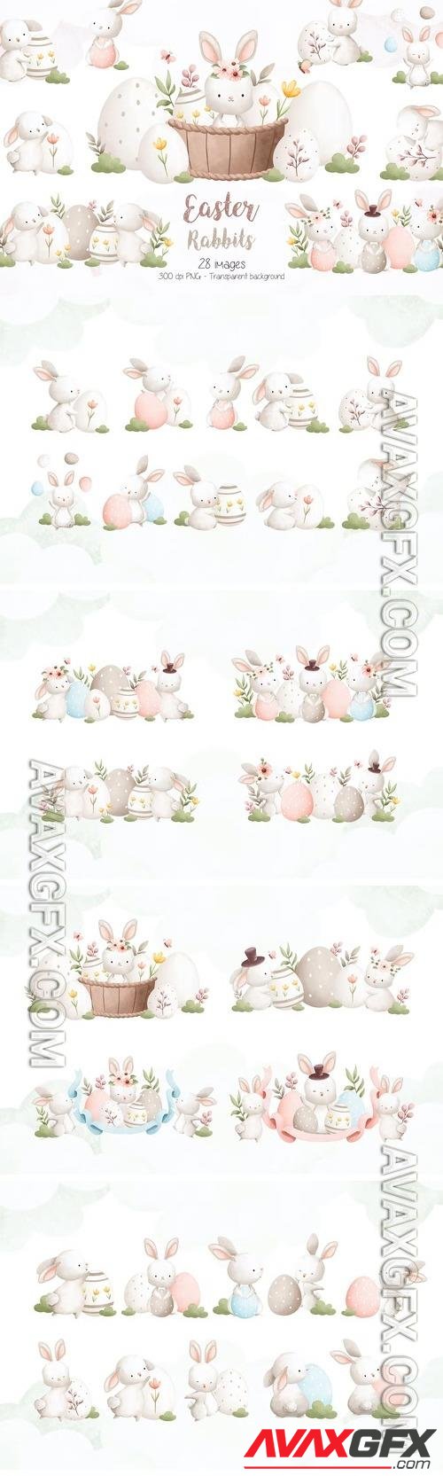 Easter Rabbits Clipart [PNG]