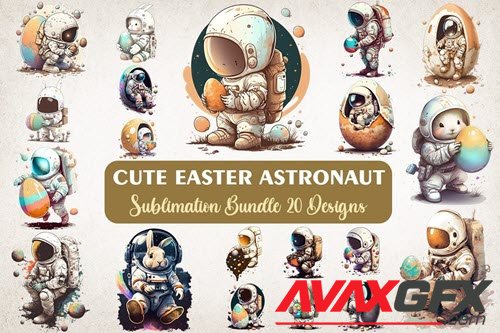 Cute Easter Astronaut Watercolor Sublimation Bundle