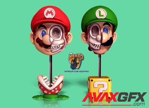 Hex3D - Mario Luigi Zombie Head Set 3D Print