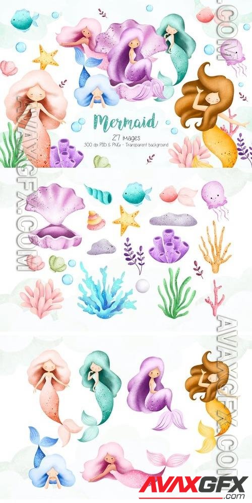 Mermaid and Sea Creature Clipart Design [PNG]