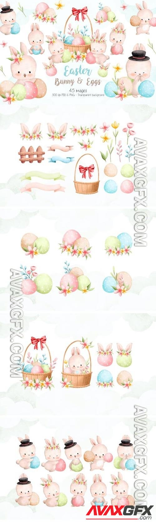 Easter Bunny and Eggs Clipart Design [PNG]