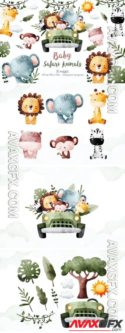 Baby Safari Animals Clipart Design [PNG]