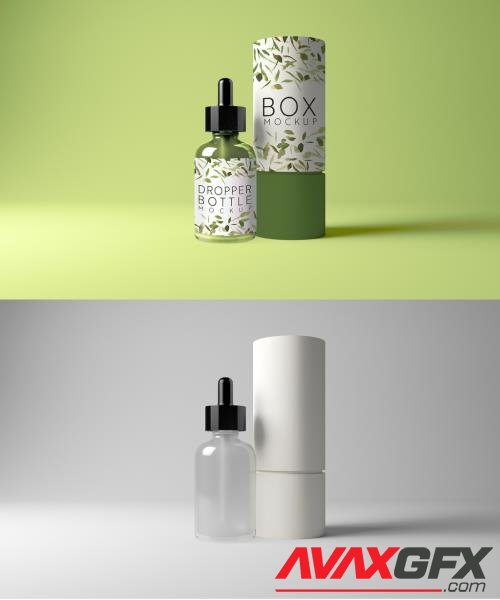 Dropper Bottle with Cylindrical Box Mockup 473847235 [Adobestock]