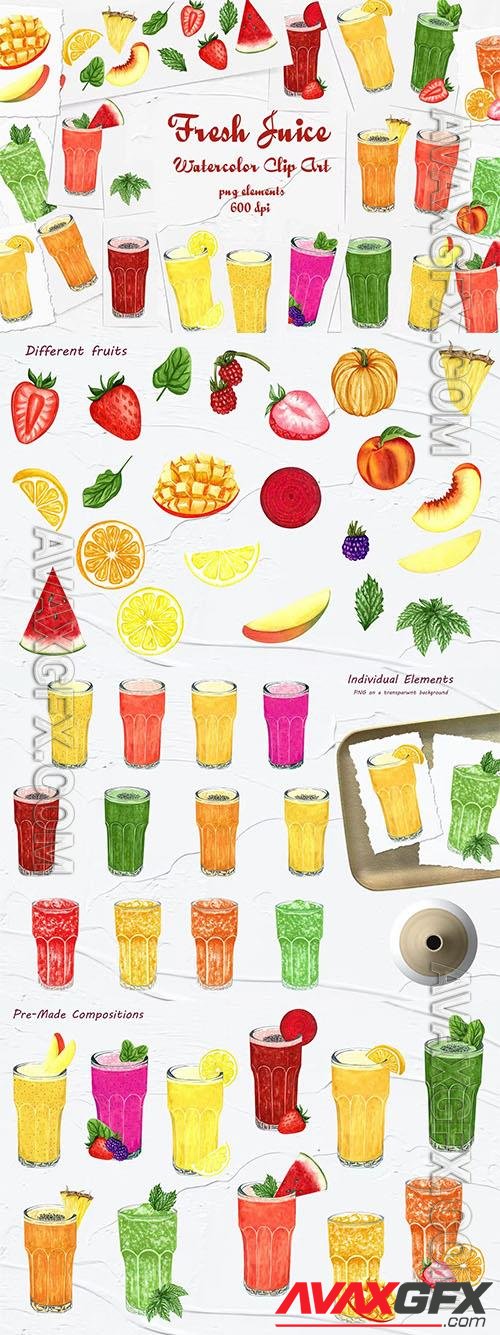 Summer Juice Watercolor Clipart [PNG]