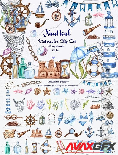 Nautical Watercolor clipart [PNG]