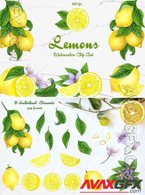 Lemon Watercolor Clipart [PNG]
