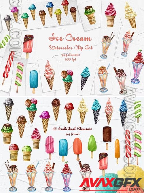 Ice Cream Watercolor Clipart [PNG]