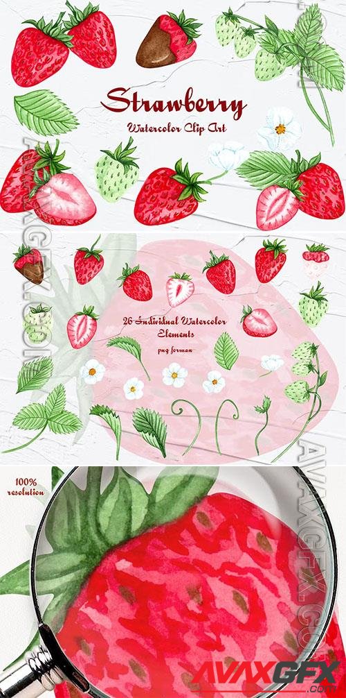 Strawberry Watercolor Clipart Design [PNG]