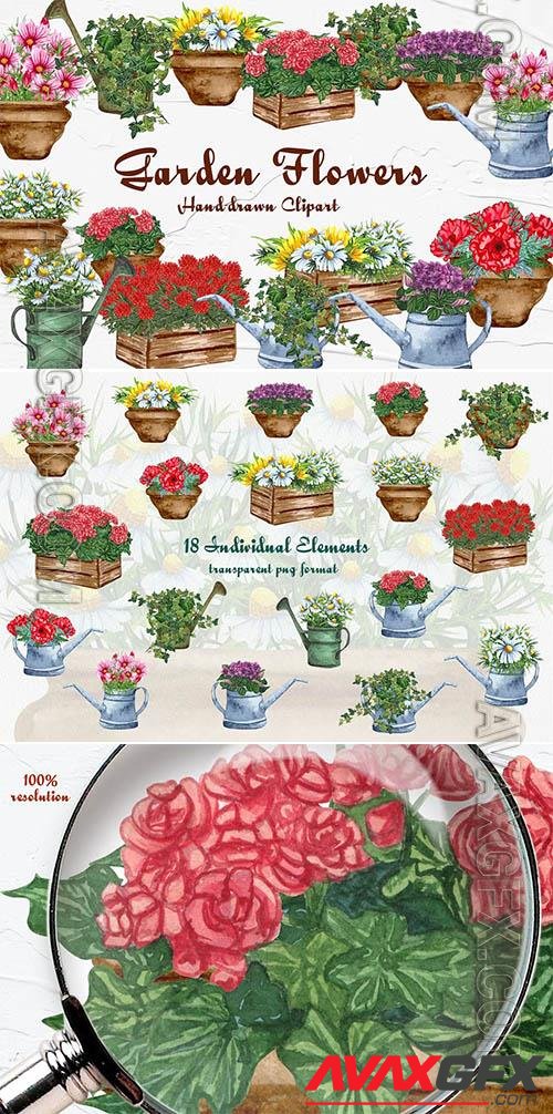 Garden Flowers Watercolor Clipart Design [PNG]