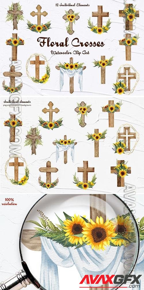 Floral Crosses Clipart Design [PNG]