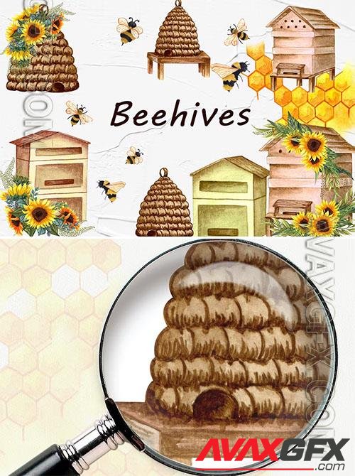Beehive Watercolor Clipart Design [PNG]