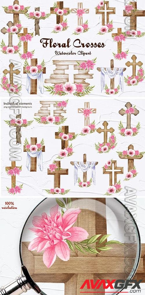 Floral Crosses Watercolor Clipart Collection [PNG]
