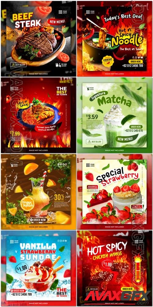 Flyer food and drink social media post, psd banner set vol 175