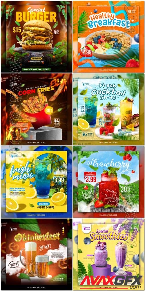 Flyer food and drink social media post, psd banner set vol 173