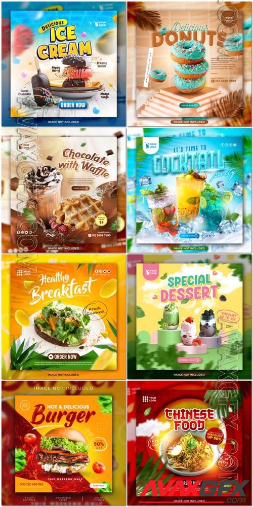 Flyer food and drink social media post, psd banner set vol 172