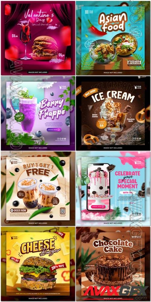 Flyer food and drink social media post, psd banner set vol 171