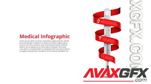 PSD thermometer with red ribbon for infographics medical healthcare concept with 3 options