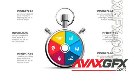 PSD stopwatch cicrle infographic business concept with 5 options parts steps or processes