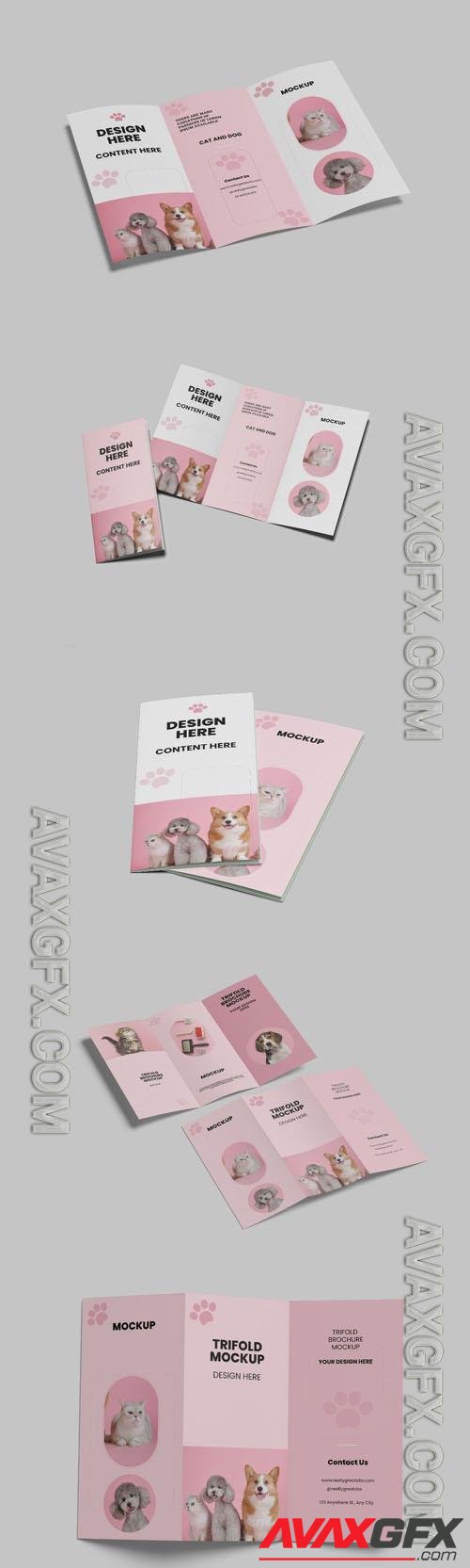 Trifold pink and white design psd brochure mockup