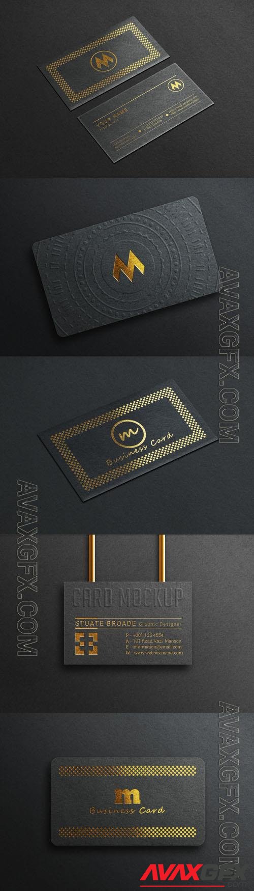 Luxury black psd business card mockup with realistic gold style