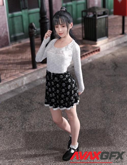 dForce Harajuku Girl Outfit for Genesis 8 and 8.1 Females