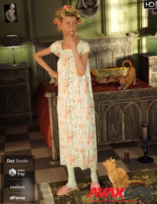 dForce Granny Nightgown Outfit for Genesis 8 Female(s)