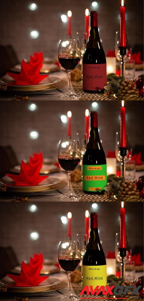 Customizable Red Wine Bottle on a Christmas Table 470948140 [Adobestock]