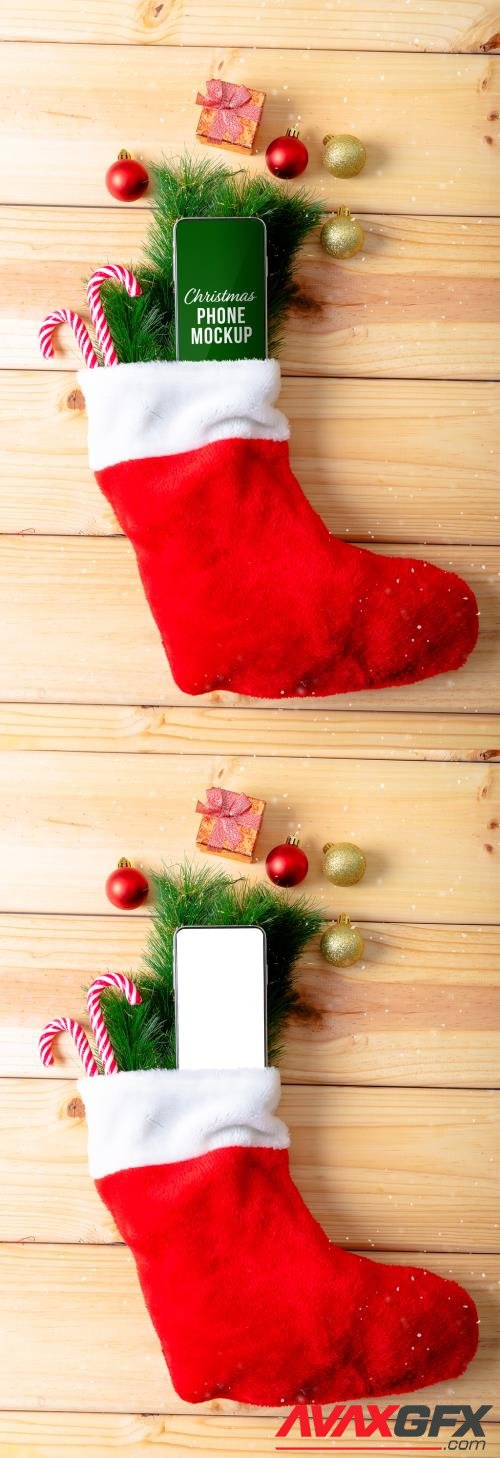 Phone in a Christmas Stocking Mockup 466042039 [Adobestock]