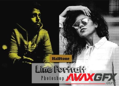 Halftone Line Portrait PS Action - 13444101