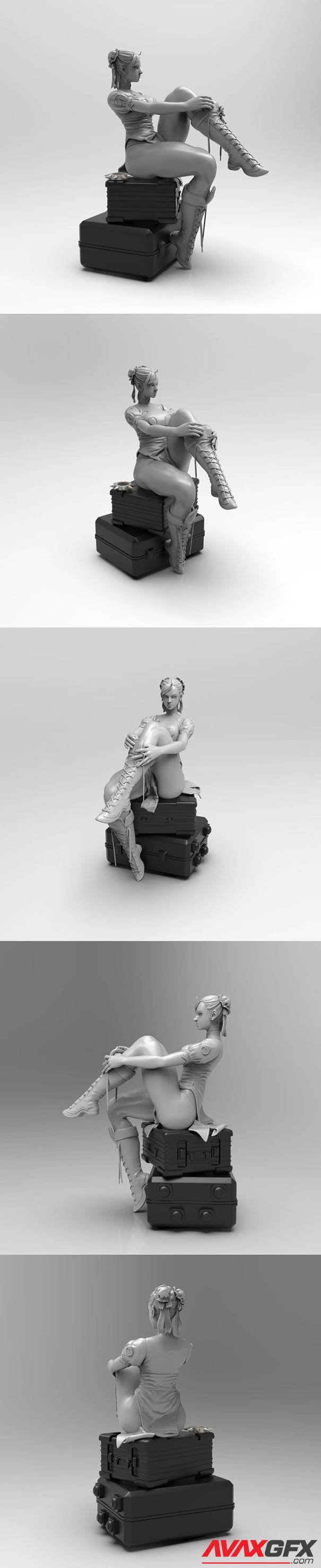 Hot Chun li sit on the luggage – 3D Print