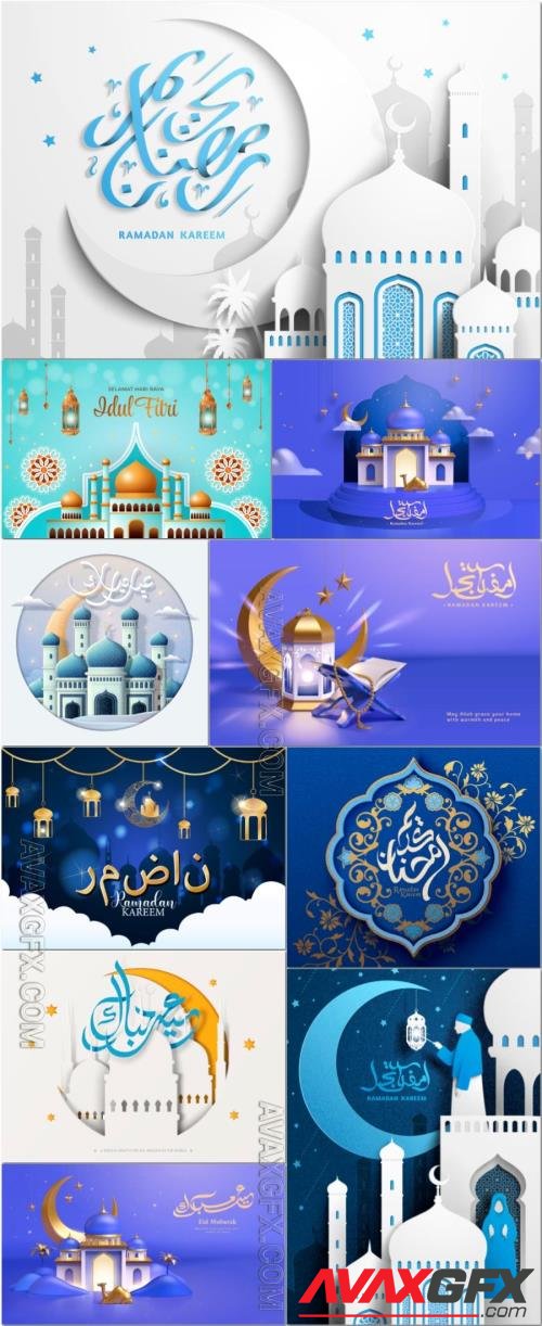 Ramadan, Eid mubarak design with decorative circular vector background [EPS]