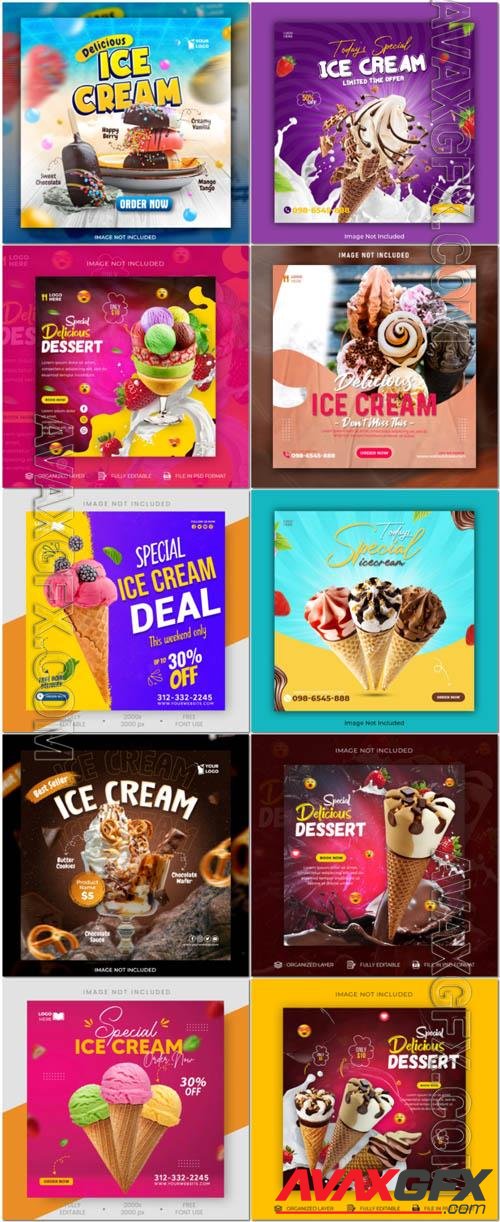 Ice cream social media  post design psd banner [PSD]