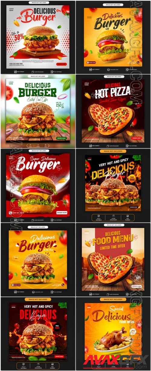 Burger and Pizza, psd food menu social media promotion [PSD]
