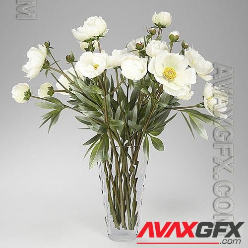 Bouquet of white peonies in a vase 3d model