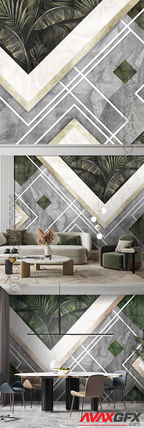 Tropical leaves and geometric - Wallpaper for interior and design