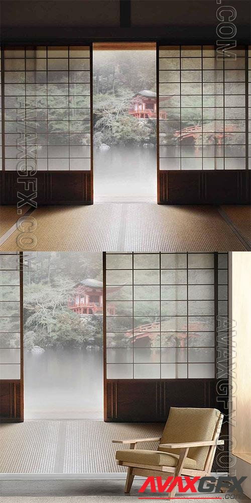 Oriental landscape with a house - Wallpaper for interior and design