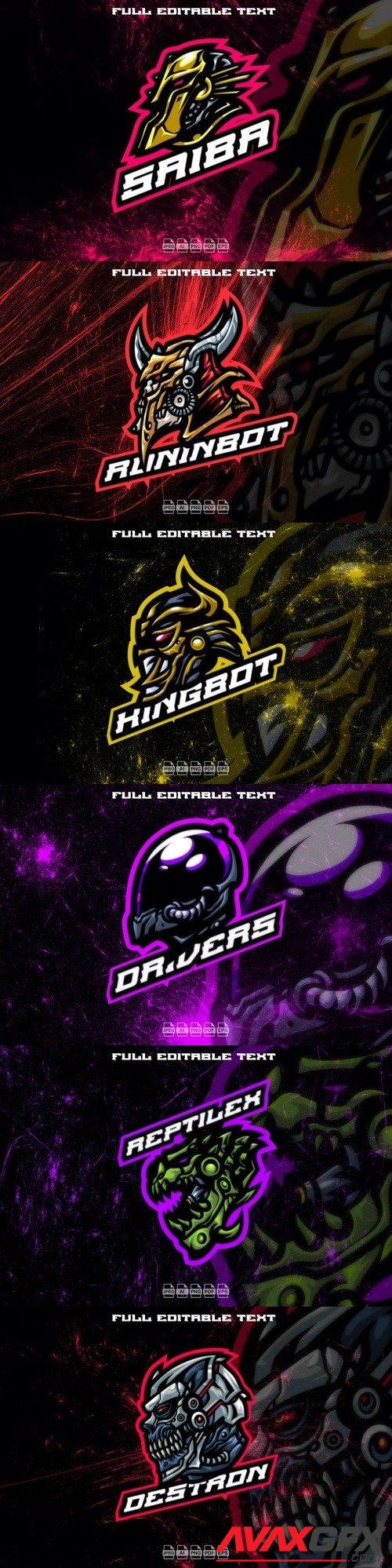 6 Cyber Robot Head Mascot Logos for Gaming and Sports