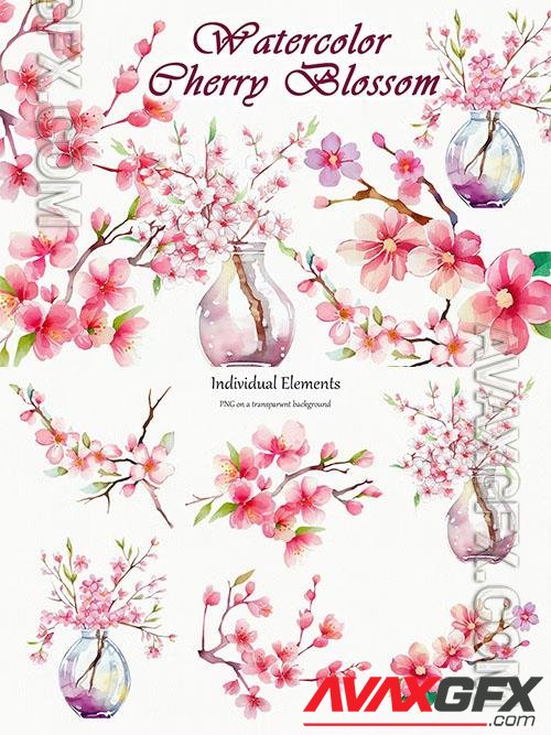 Cherry Blossom Watercolor Clipart [PNG]
